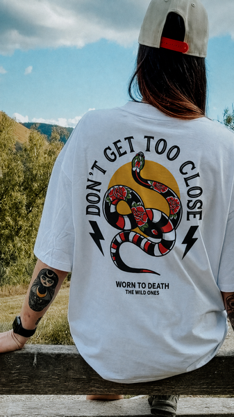 Don’t Get Too Close Snake Organic Oversized T-Shirt – White