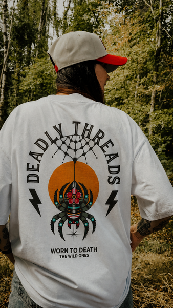 Deadly Threads Spider Tattoo Organic Oversized T-Shirt – White