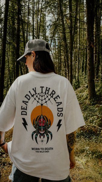 Deadly Threads Spider Tattoo Organic Oversized T-Shirt – White