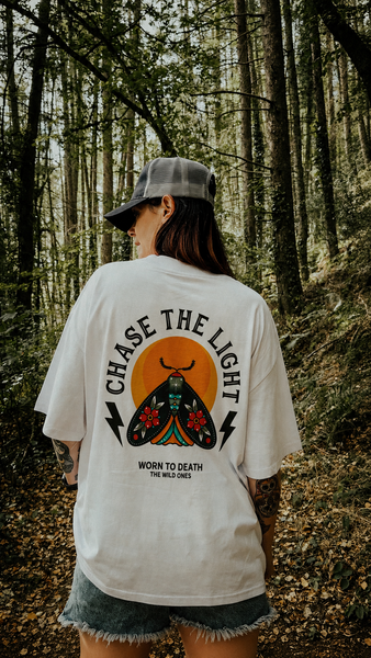 Chase the Light Moth Tattoo Organic Oversized T-Shirt – White