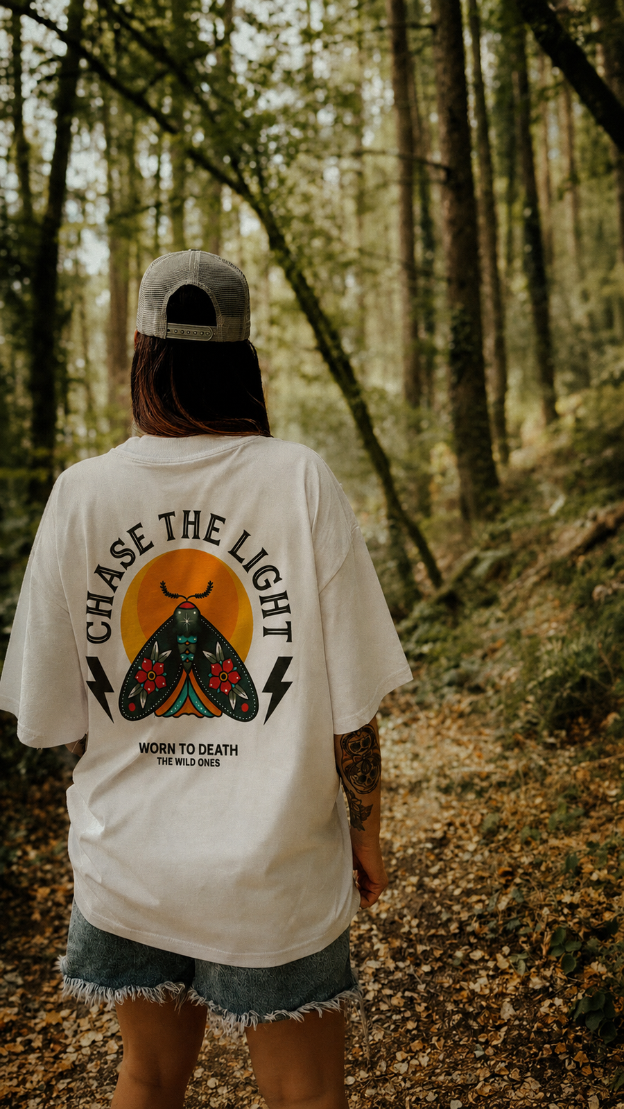 Chase the Light Moth Tattoo Organic Oversized T-Shirt – White