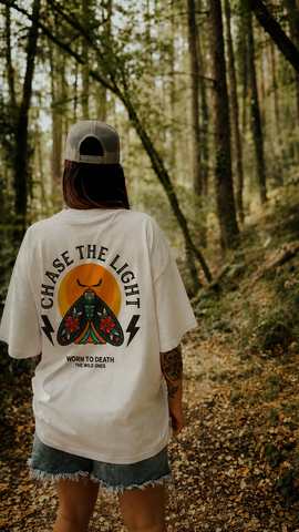 Chase the Light Moth Tattoo Organic Oversized T-Shirt – White