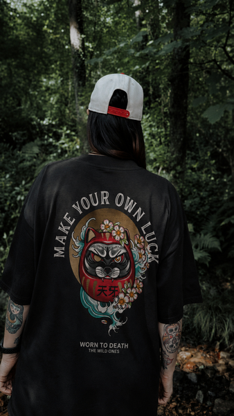 Make Your Own Luck Daruma Doll Organic Oversized T-Shirt – Black