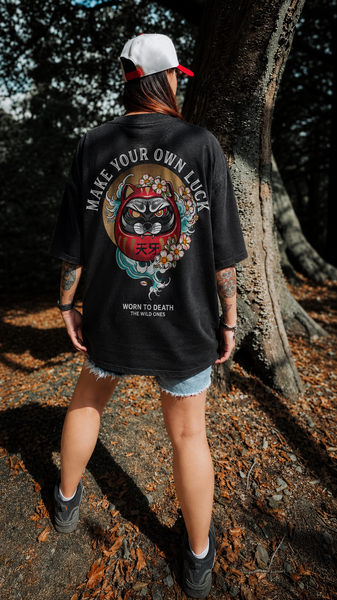 Make Your Own Luck Daruma Doll Organic Oversized T-Shirt – Black