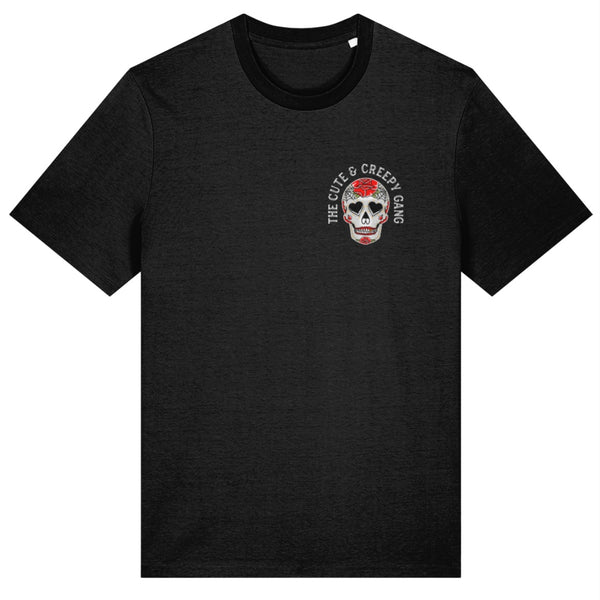 Cute & Creepy Gang | Dead Cute Sugar Skull Red Rose | Front and back print T-shirt