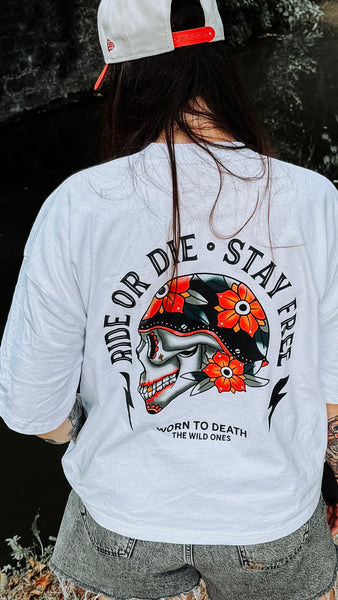 Ride or Die Biker Skull Organic T-Shirt | Worn to Death Apparel