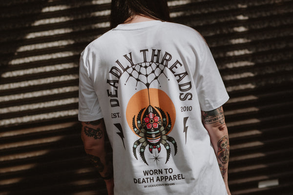 Worn to Death T-shirts | Deadly Threads Ink & Blood Rose Spider Tattoo