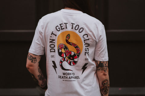 Don't Get Too Close | Ink & Blood Rose Snake Tattoo | Front & Back Print T-shirt