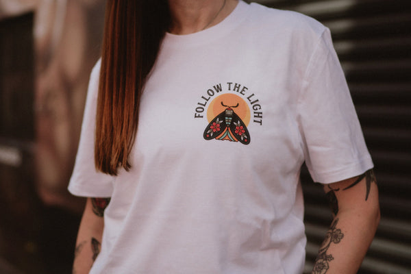 Follow The Light | Ink and Blood Rose Moth Tattoo Print | Front & Back T-shirt