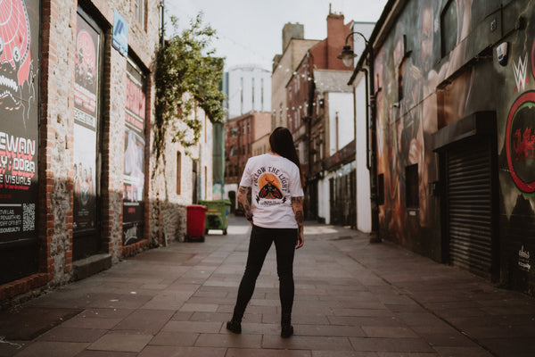 Follow The Light | Ink and Blood Rose Moth Tattoo Print | Front & Back T-shirt