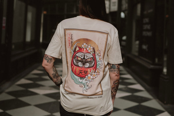 Tenga Wolf Moon Daruma Doll |  Front & Back Print T-shirt