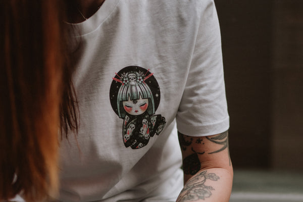 Kokeshi ColdMoon T-shirt | Front & Back Print White T-shirt