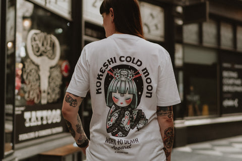 Kokeshi ColdMoon T-shirt | Front & Back Print White T-shirt