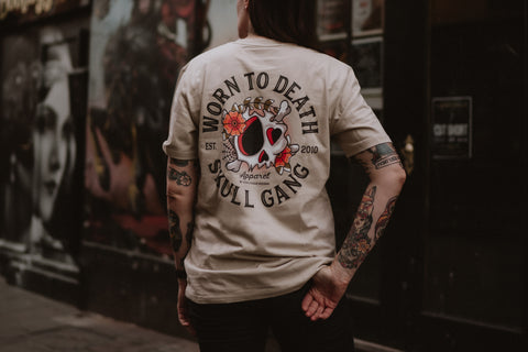 Dead Cute Skull Gang | Front & Back Print Desert Dust T-shirt