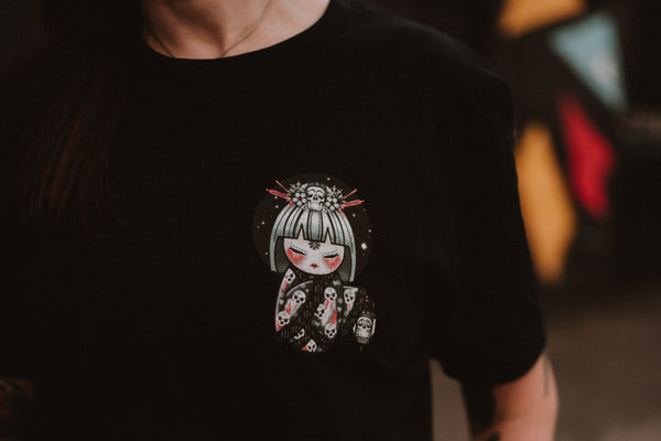 Kokeshi Cold Moon | Front & Back Print Black T-shirt