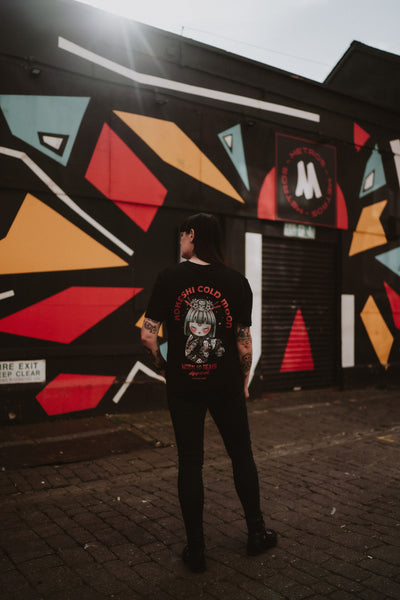 Kokeshi Cold Moon | Front & Back Print Black T-shirt