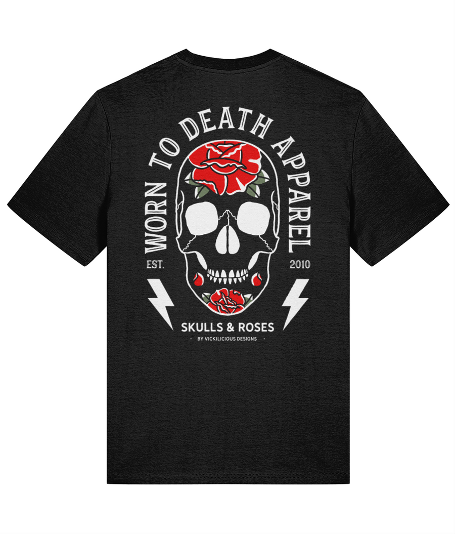 Worn To Death Skulls & Roses Black T-shirt - front and back print