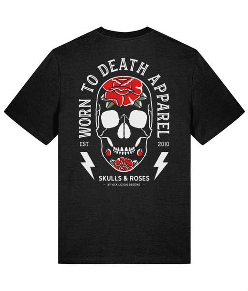Worn To Death Skulls & Roses Black T-shirt - front and back print