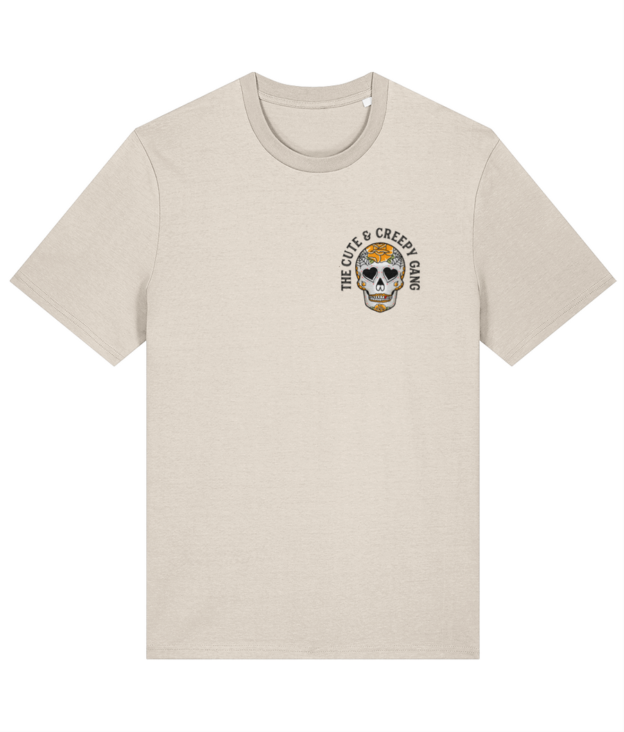 Cute & Creepy Gang Yellow Rose Dead Cute Sugar Skull T-shirt - front and back print