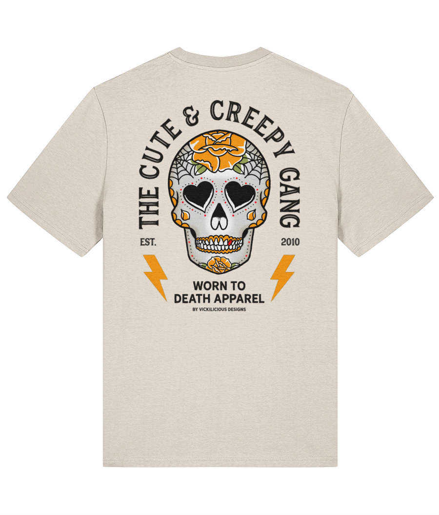 Cute & Creepy Gang Yellow Rose Dead Cute Sugar Skull T-shirt - front and back print