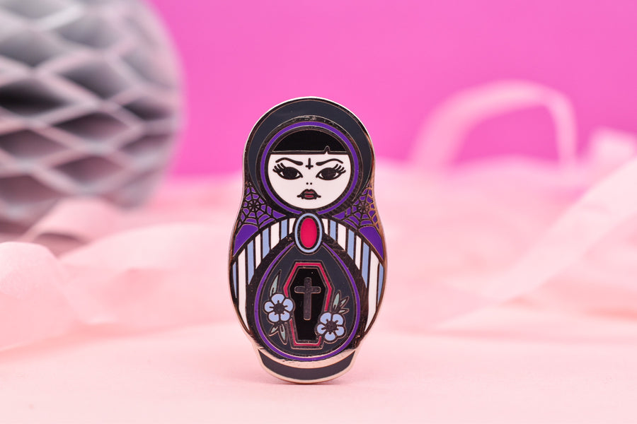 Sorta Spooky | Vampire Cute & Creepy Russian Doll Hard Enamel Pin
