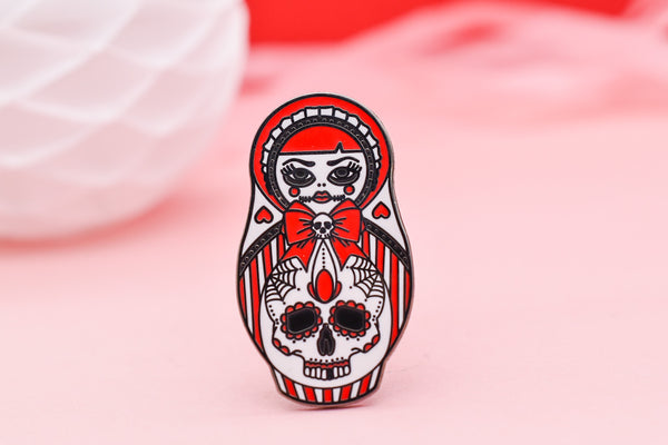 Sweet as Hell - Candy Striped Cute and Creepy Doll Hard Enamel Pin