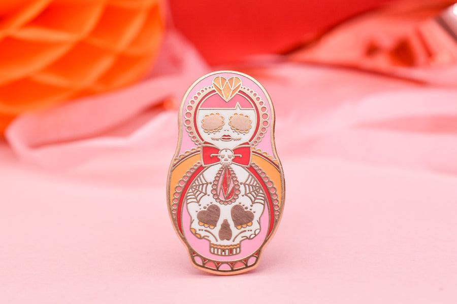 Dead Cute | Sugar Skull Cute & Creepy Russian Doll Hard Enamel Pin