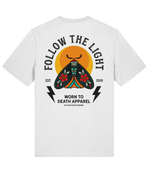 Follow The Light | Ink and Blood Rose Moth Tattoo Print | Front & Back T-shirt