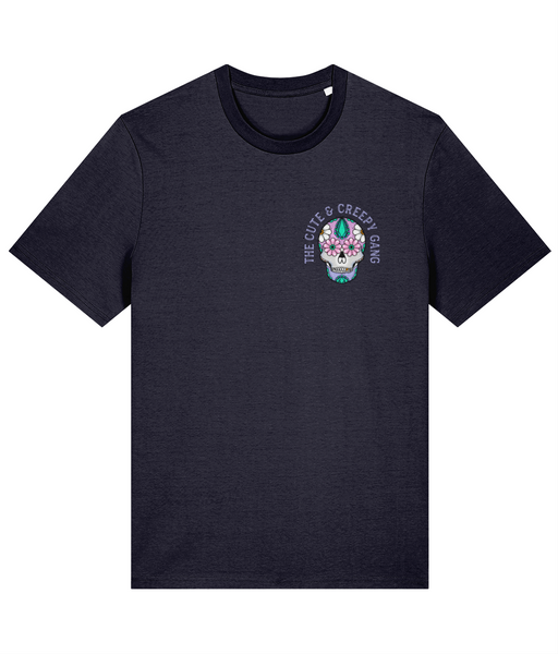 Dead Cute Sugar Skull | Daisy Eyes | Front & Back Print Navy T-shirt