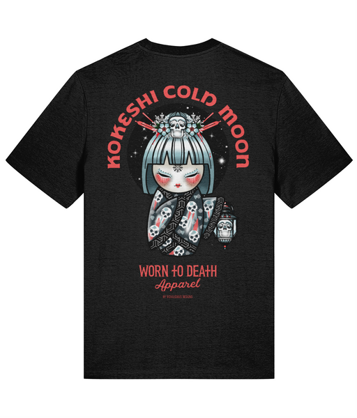Kokeshi Cold Moon | Front & Back Print Black T-shirt