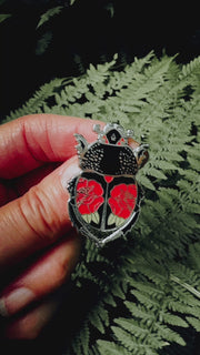 Ink & Blood Rose Beetle Hard Enamel Pin — Tattoo Bug Pin for Nature Lovers