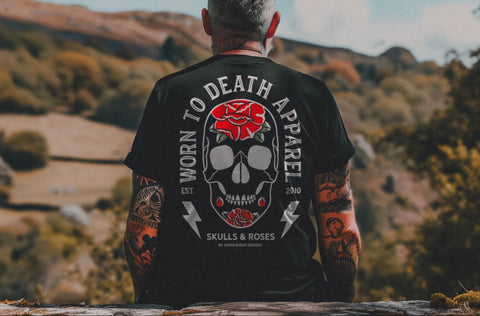 Worn To Death Skulls & Roses Black T-shirt - front and back print
