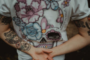 Worn to Death Peony Day of the Dead Sugar Skull Tattoo Front & Back Print T-shirt