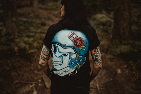LIVE TO RIDE Biker Skull Tattoo Style Front and Back Print T-shirt