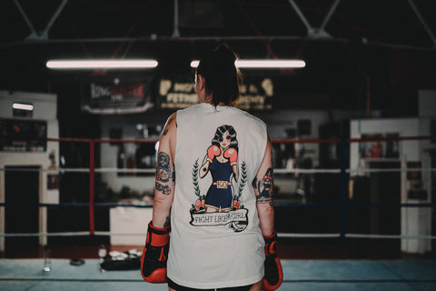 FIGHT LIKE A GIRL Boxing Girl Tattoo Muscle Tank back print
