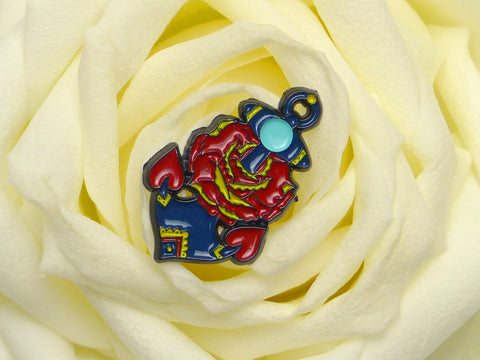 Vintage style Anchor & Rose Tattoo Soft Enamel Pin