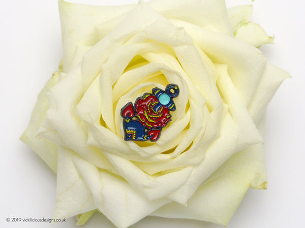 Vintage style Anchor & Rose Tattoo Soft Enamel Pin in a Rose