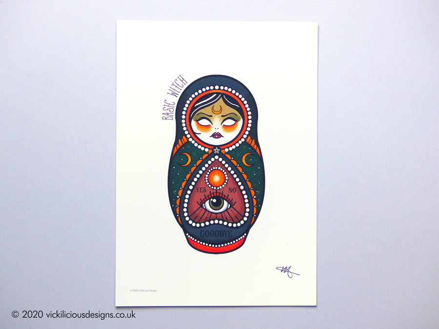 Vickilicious Designs | Basic Witch - Magical Cute & Creepy Doll Tattoo Print
