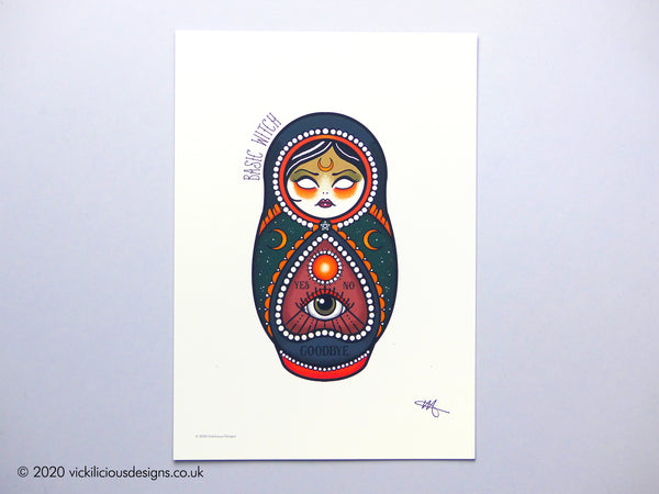 Vickilicious Designs | Basic Witch - Magical Cute & Creepy Doll Tattoo Print