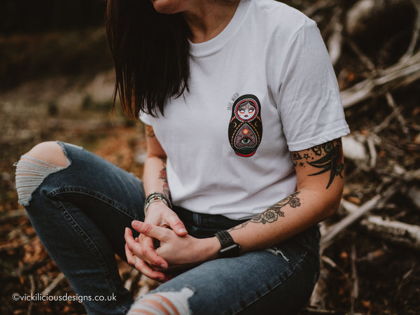 Vickilicious Designs | Basic Witch - Cute & Creepy Doll Tattoo T-shirt