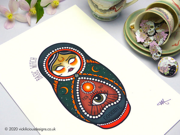 Vickilicious Designs | Basic Witch - Magical Cute & Creepy Doll Tattoo Print