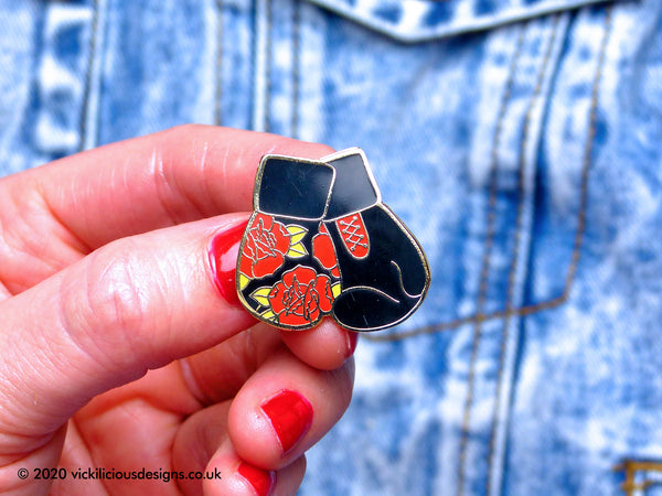 BORN TO FIGHT Rose Boxing Glove Hard Enamel Pin
