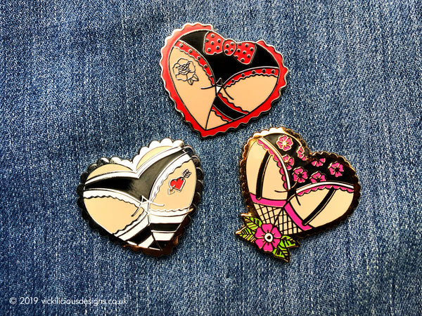 Cheeky Spotty Bow Booty Heart Tattoo Hard Enamel Pin