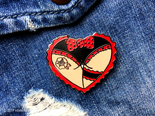 Cheeky Spotty Bow Booty Heart Tattoo Hard Enamel Pin