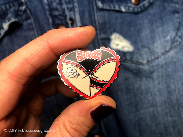 Cheeky Spotty Bow Booty Heart Tattoo Hard Enamel Pin