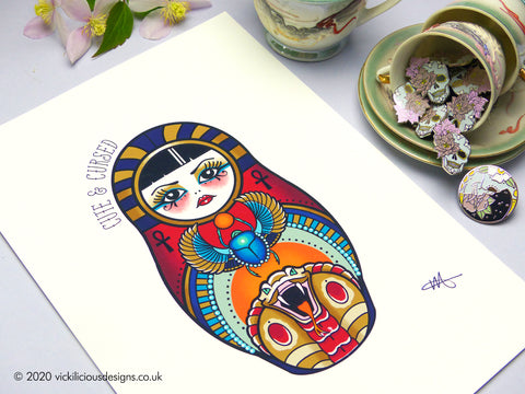 Vickilicious Designs | Cute & Cursed - Egyptian Russian Doll Tattoo Print