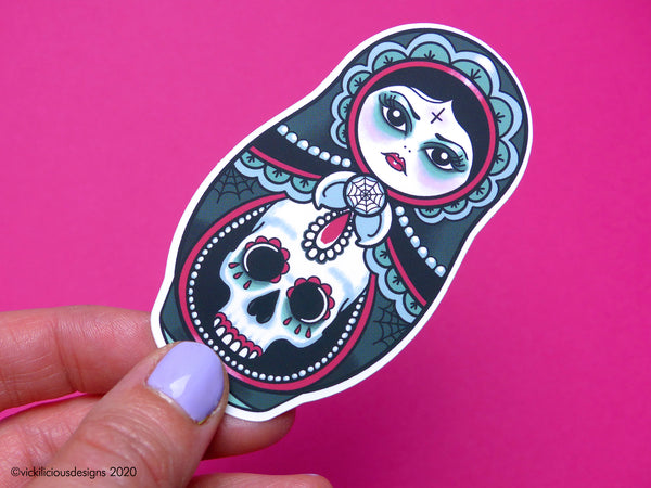 Vickilicious Designs | Cute as Hell - Goth Girl Cute & Creepy Doll Tattoo Sticker