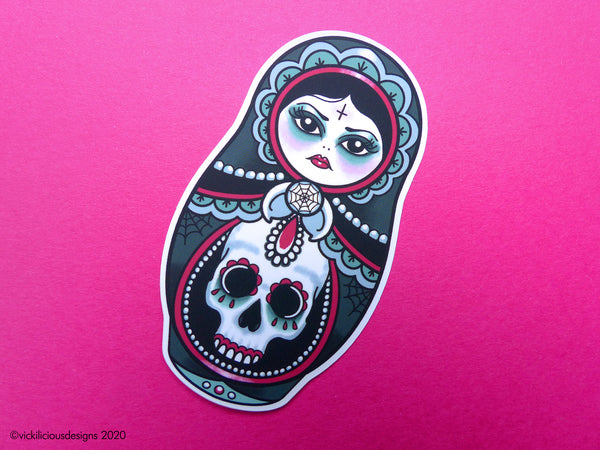 Vickilicious Designs | Cute as Hell - Goth Girl Cute & Creepy Doll Tattoo Sticker