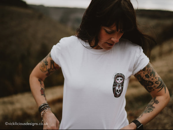 Vickilicious Designs | Cute as Hell - Goth Girl Cute & Creepy Doll Tattoo T-shirt