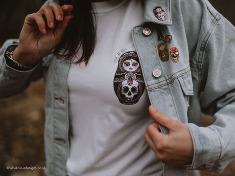 Vickilicious Designs | Cute as Hell - Goth Girl Cute & Creepy Doll Tattoo T-shirt
